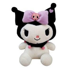 Sanrio Kuromi Plush Toy Black White Skull Bow Pink Pom Poms Stuffed Animal